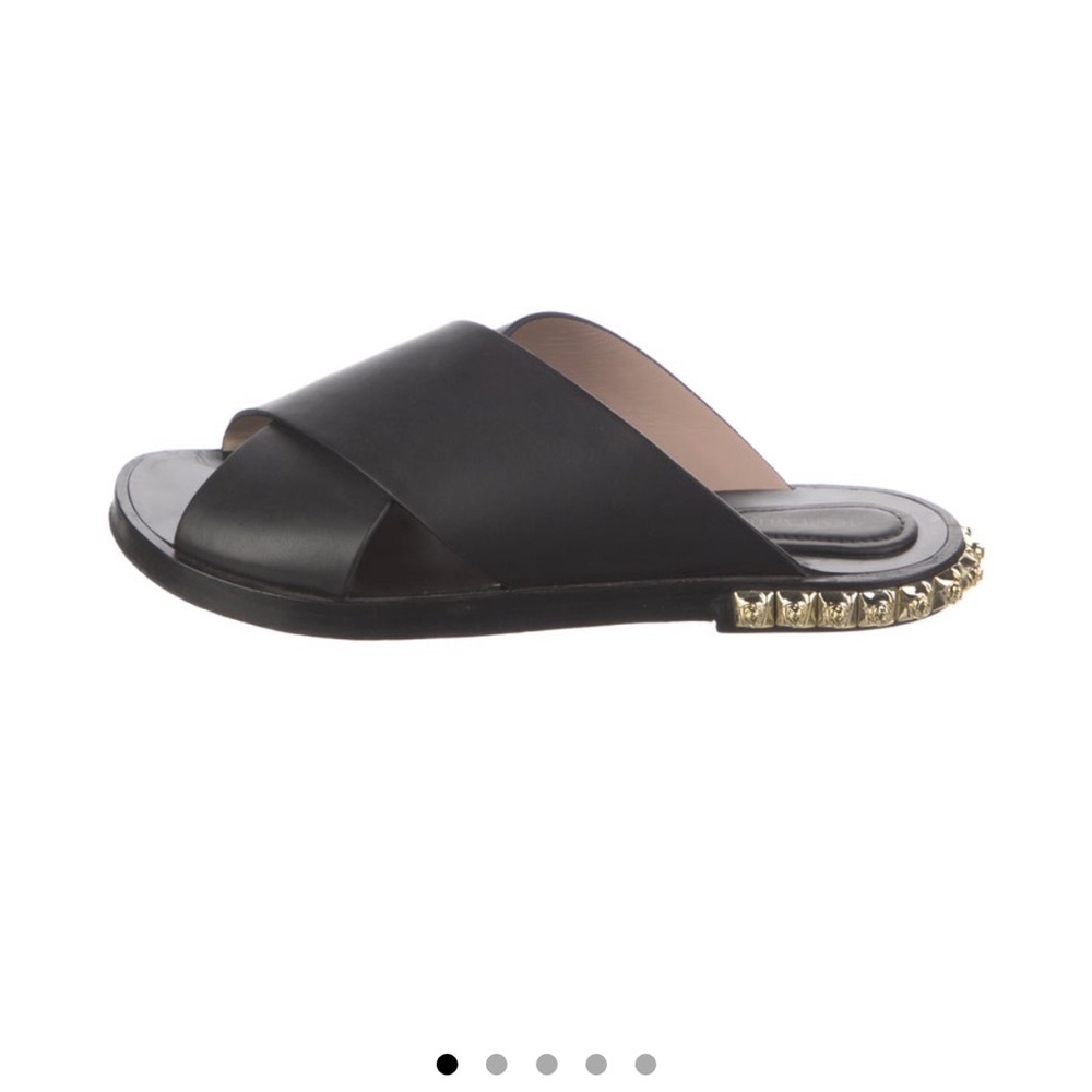 Stuart Weitzman  black leather slides, with studded embellishment